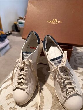 Coach Brand White and Blue leather Sneakers